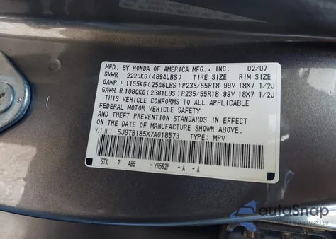 2007 Acura Rdx from USA, damaged, VIN 5J8TB185X7A018573